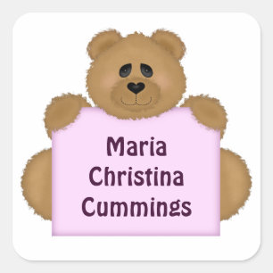 Carré Sticker pour le nom de l'ours en peluche (rose)