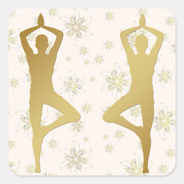 Carré Sticker pour méditation en yoga d'or (Devant)