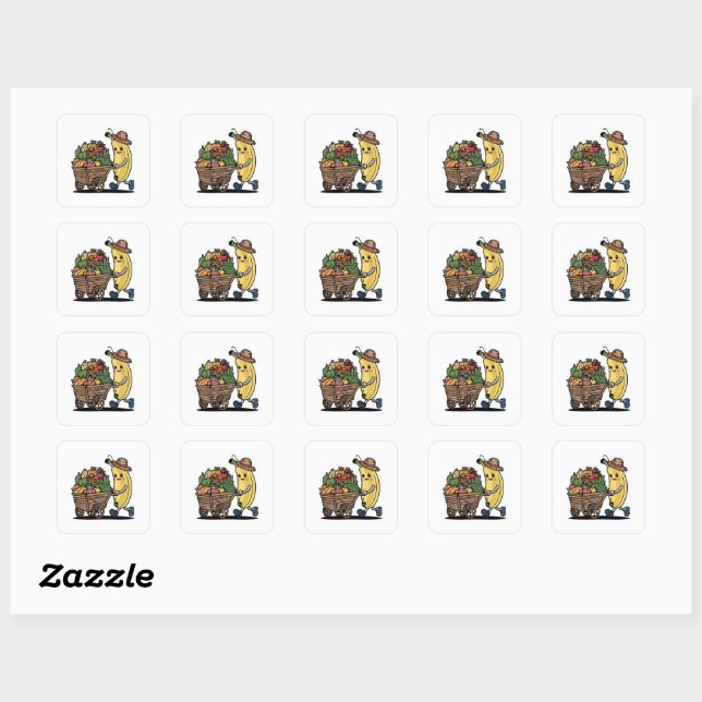 Carré Sticker pour panier à fruits mignon pour fermier b (Feuille)