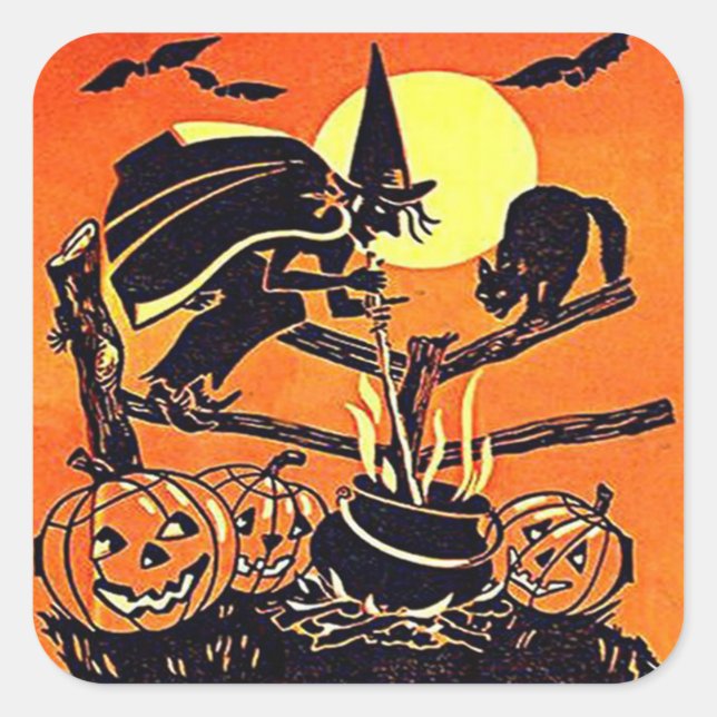 Carré Sticker pour sorcière Halloween vintage (Devant)