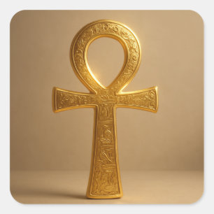 Carré Sticker pour Symbole égyptien antique Golden Ankh