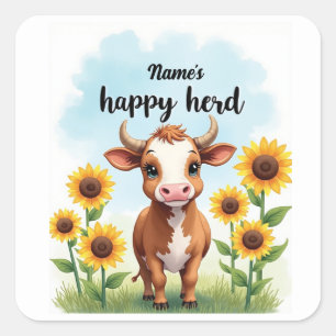 Carré Sticker pour vaches d’aquarelle - Happy Herd de [N