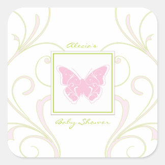 Carré Sticker préféré Baby shower papillon rose