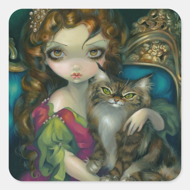 Carré Sticker "Princess with a Maine Coon Cat" (Devant)