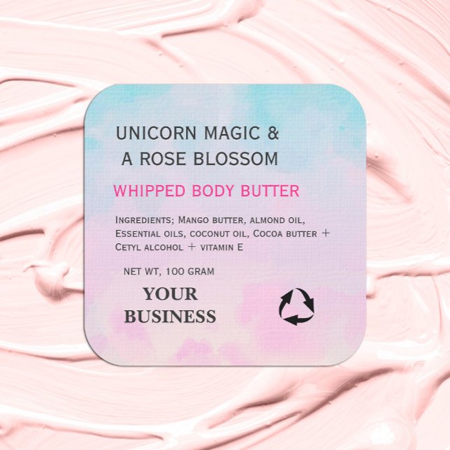 Carré Sticker produit en aquarelle Rainbow Unicorn Dream (Unicorn Elegance, Beauty Unleashed Discover your Beauty Product Label, Adorned in Dreamy Watercolor)