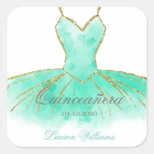 Carré Sticker Quinceanera pour Parties scintillant Turqu