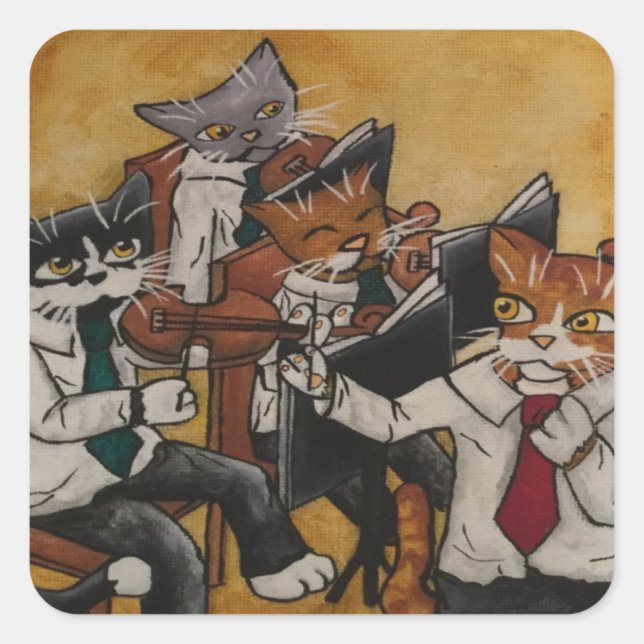 Carré Sticker rectangulaire pour chats orchestraux violo (Devant)