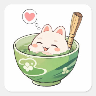 Carré Sticker Relaxant Chat Thé Matcha