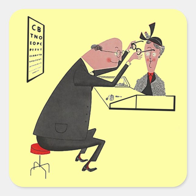 Carré Sticker Retro Coeur rose ophthamologiste oeil doc  (Devant)