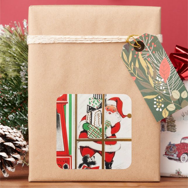 Carré sticker Retro vintage Christmas Holiday Père Noël (vacances)