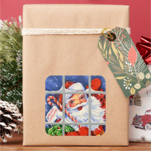 Carré sticker Retro vintage Christmas Père Noël Holiday