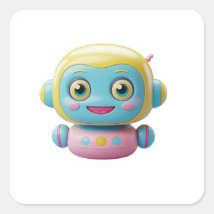 Carré Sticker robot 3D couleur mignon - Kawaii AI Bot De