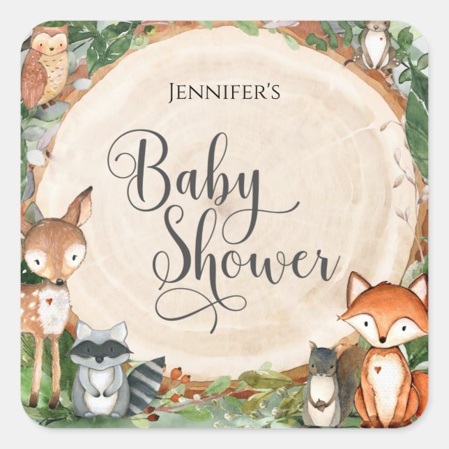 Carré Sticker rond classique Baby shower bois (Devant)