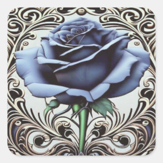 Carré Sticker Rose Bleu Art Nouveau - Élégant Floral Des