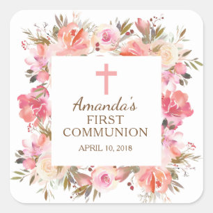 Carré Sticker rose Floral First Holy Communion