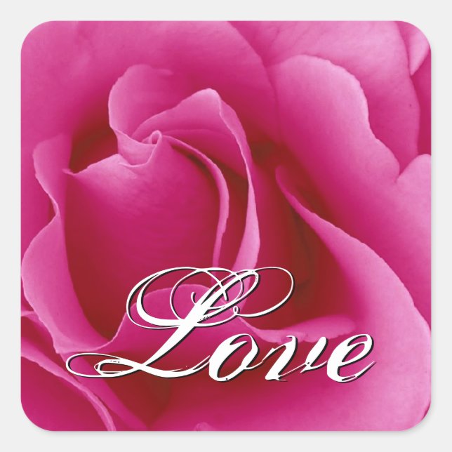 Carré Sticker Rose Mariage rose LOVE (Devant)