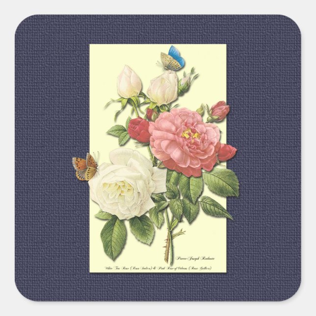 Carré Sticker Rose Vintage rose blanc (Devant)