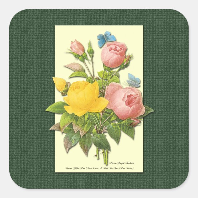 Carré Sticker Rose Vintage rose Jaune (Devant)