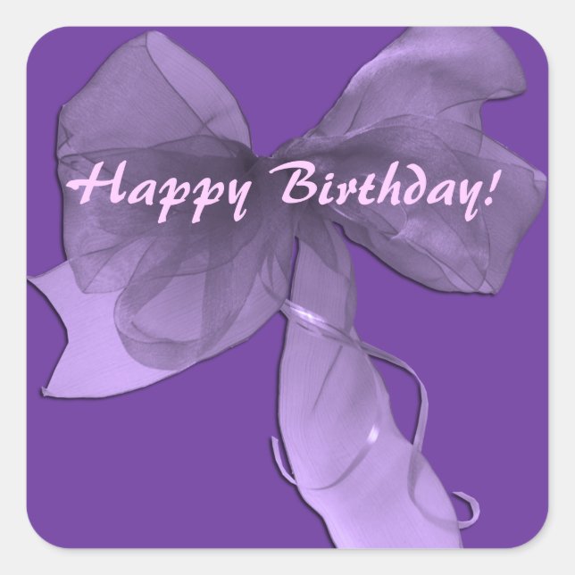 Carré Sticker rose violet heureux d'anniversaire (Devant)