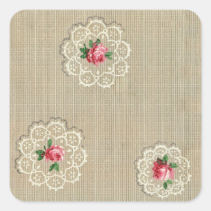 Carré Sticker Rosebud Doily Design vintage