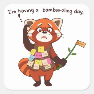 Carré Sticker Rouge Panda oublieux jolie illustration