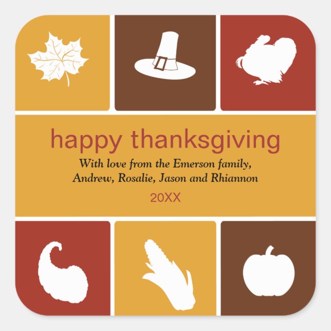 Carré Sticker simple Icons Thanksgiving (Devant)