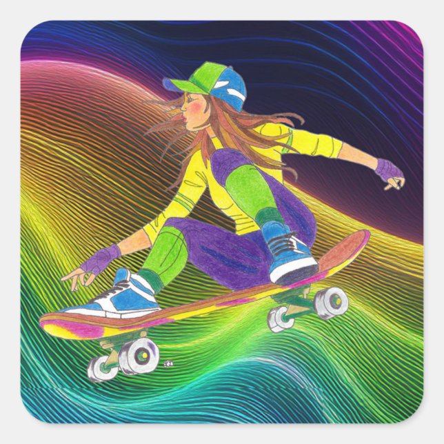 Carré Sticker Skateboard Girl (Devant)