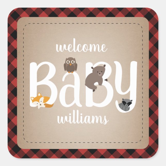 Carré Sticker Sleepy Woodland Animaux Plaid (Devant)