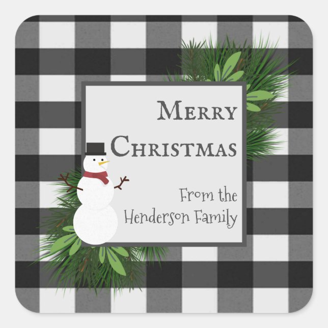 Carré Sticker Snowman Buffalo Plaid (Devant)
