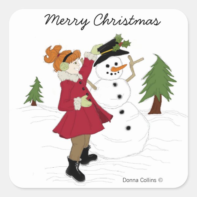 Carré Sticker Snowman et Little Girl (Devant)
