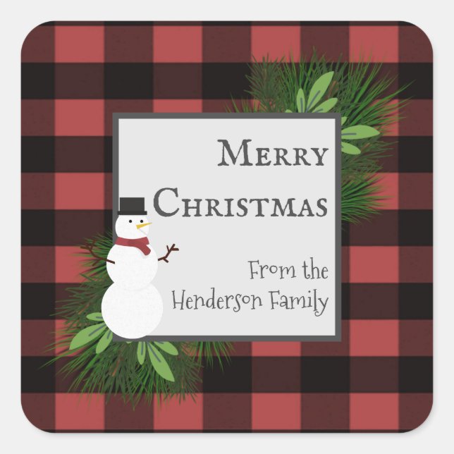 Carré Sticker Snowman Red Buffalo Plaid (Devant)