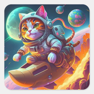 Carré Sticker Space Cat