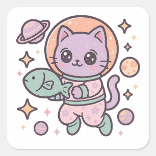 Carré Sticker spatial astronaute kawaii