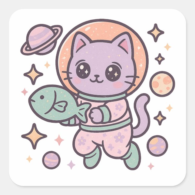 Carré Sticker spatial astronaute kawaii (Devant)