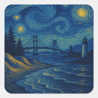 Carré Sticker Starry Night Bridge