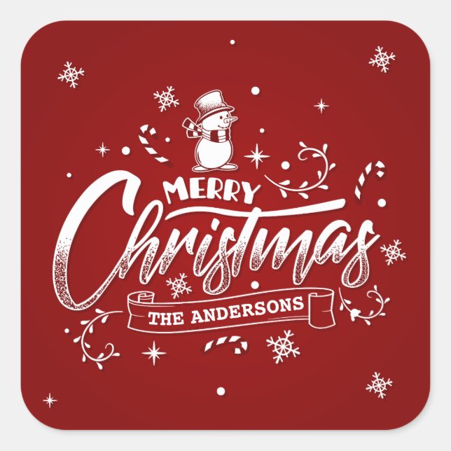 Carré Sticker Sticker Snowman personnalisé simple (Devant)