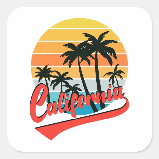 Carré Sticker Sunset California Retro (Devant)