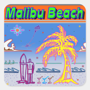Carré Sticker Surfer "Malibu Beach"