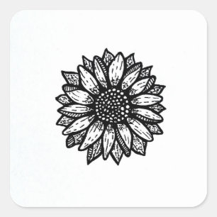 Carré Sticker Tournesol Noir Et Blanc