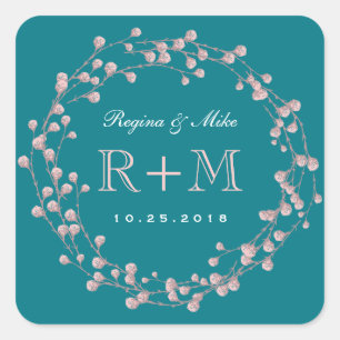 Carré Sticker turquoise Blue Rose Floral Wreath Wedding 