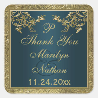 Carré Sticker turquoise, Floral Or Monogramme Mariage Fa