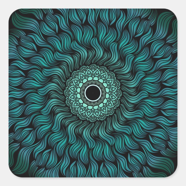 Carré Sticker turquoise Zentangle/Mandala (Devant)