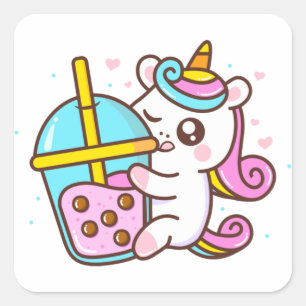 Carré Sticker Unicorn Aimant Thé de bulle