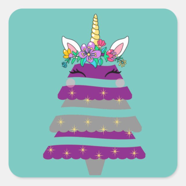 Carré Sticker Unicorn Christmas Tree (Devant)