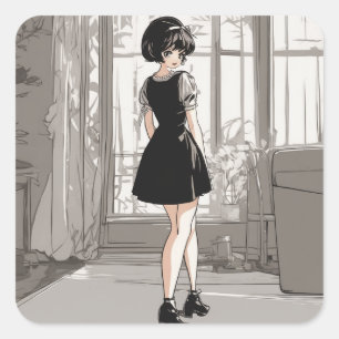 Carré Sticker vintage Anime LBD Anime Elegance Unleashed