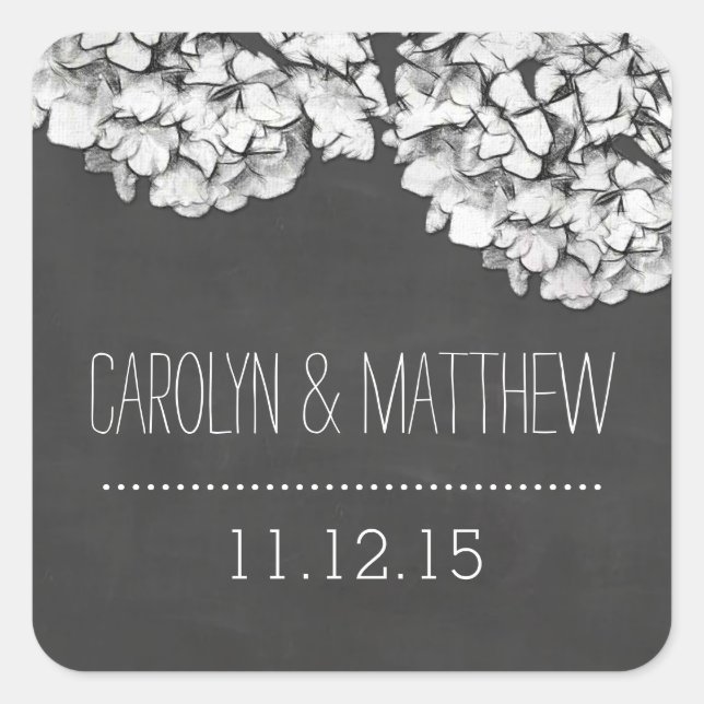Carré Sticker vintage Chalkboard Hydrangea Wedding Favor (Devant)