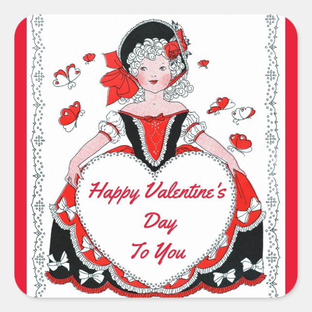 Carré Sticker Vintage de la Saint-Valentin (Devant)