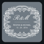 Carré Sticker vintage Flourish Swirl Curl Wedding Favor<br><div class="desc">Vintage et rustique cadre à floral tourbillon décoratif mariage merci sticker. Elégant croquis à l'encre fleuris tourbillon et cadre de curl pour mariage ou sceau d'enveloppe faire-part de mariage. Customiser le libellé pour toute occasion spéciale. Soirée de mariage classique, étiquette de douche nuptiale, fête d'anniversaire, dîner fiançailles, baby shower et...</div>