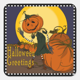 Carré Sticker vintage Halloween Jackolantern