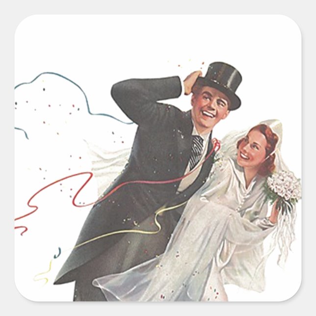 Carré Sticker Vintage Mariage Mariée Groom Happy Couple (Devant)
